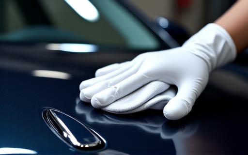 A final wipe-down of a perfectly detailed car emblem